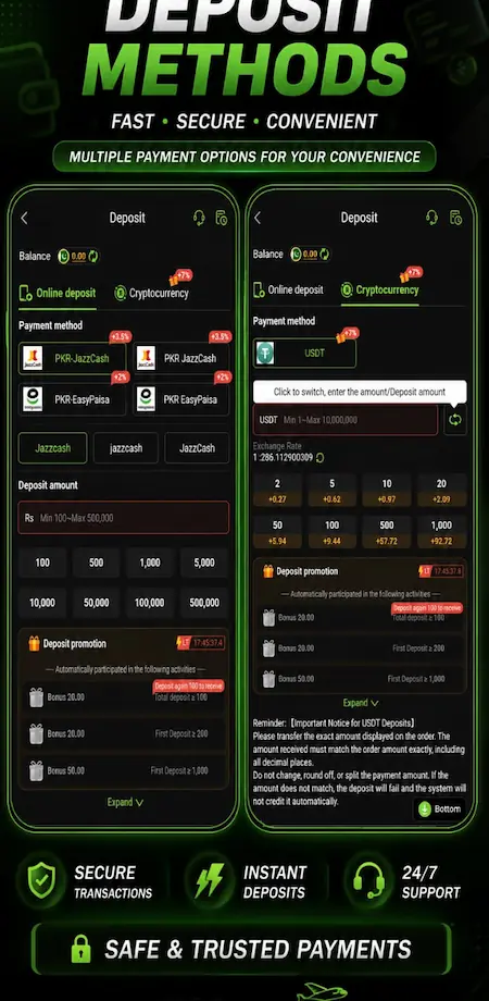 786 Bet Game deposit methods with JazzCash Easypaisa and cryptocurrency