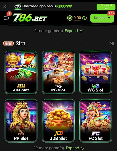 786bet game categories showing jili and pg slots