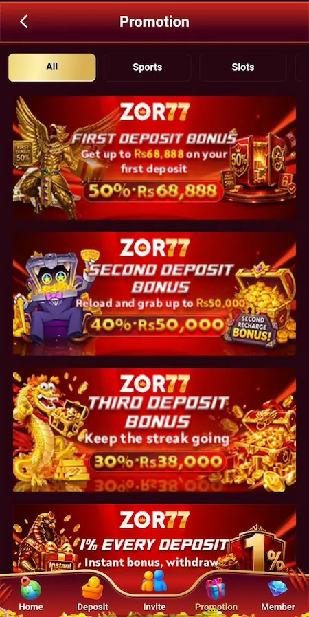 ZOR773 Game promotions and bonus rewards image