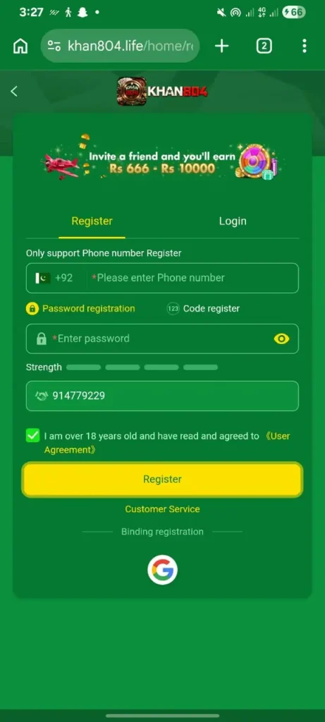 khan804 game register & login page