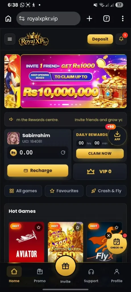 Royalxpkr game main interface screen
