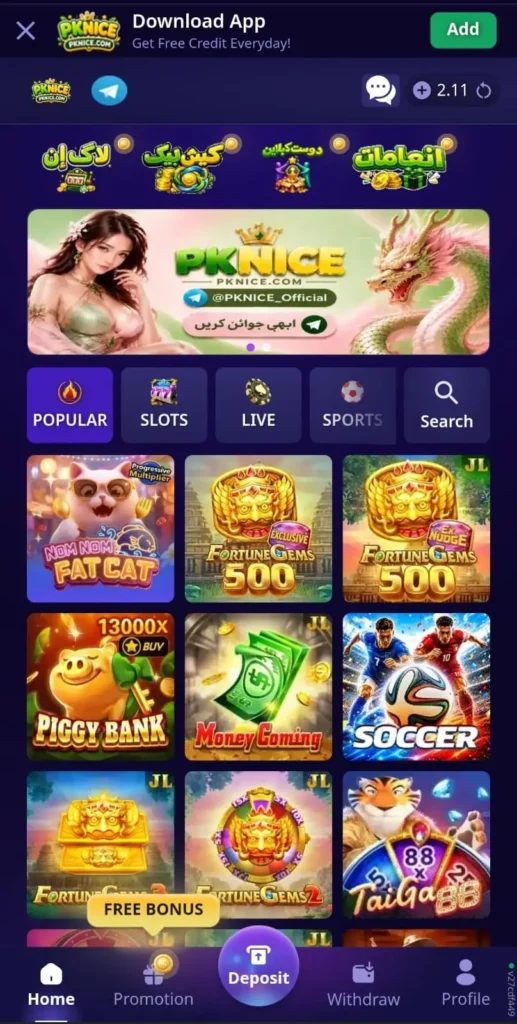 pknice game home main interface image